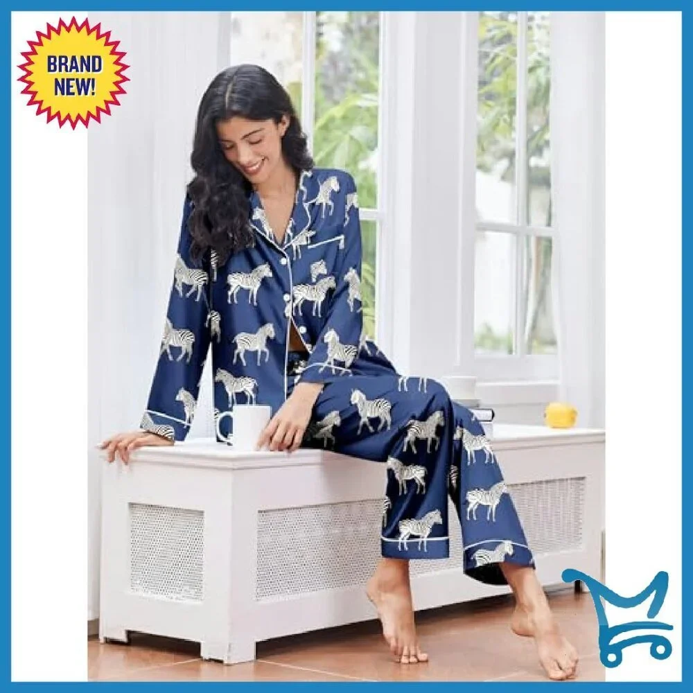 Satin Pajama Set 2-Pack Button Down Sleepwear Soft Lounge Wear